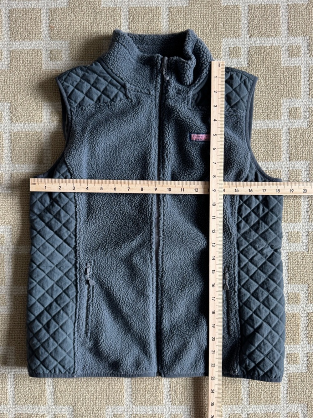 Vineyard Vines Sherpa Fleece Quilted Vest Preppy Gray Full Zip Medium - Picture 8 of 12